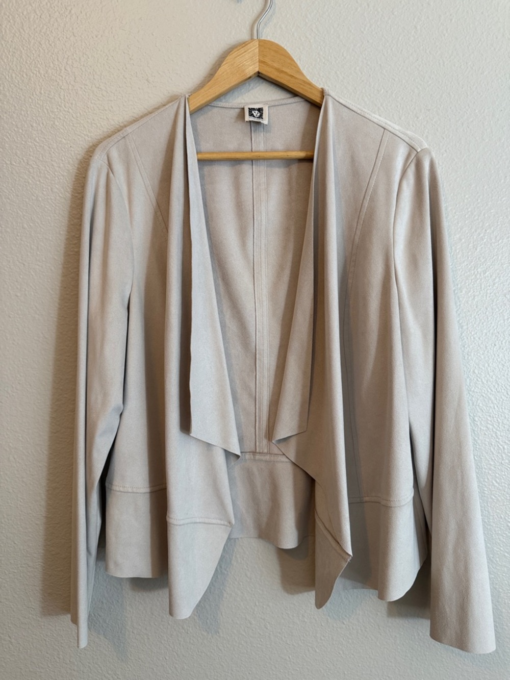 Anne Klein Light Beige Draped Open-Front Blazer Jacket